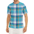 Blue Madras Pattern Print Men's Short Sleeve Rash Guard