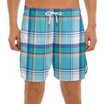 Blue Madras Pattern Print Men's Split Running Shorts