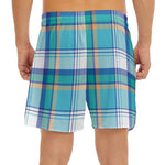 Blue Madras Pattern Print Men's Split Running Shorts
