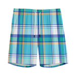 Blue Madras Pattern Print Men's Sports Shorts