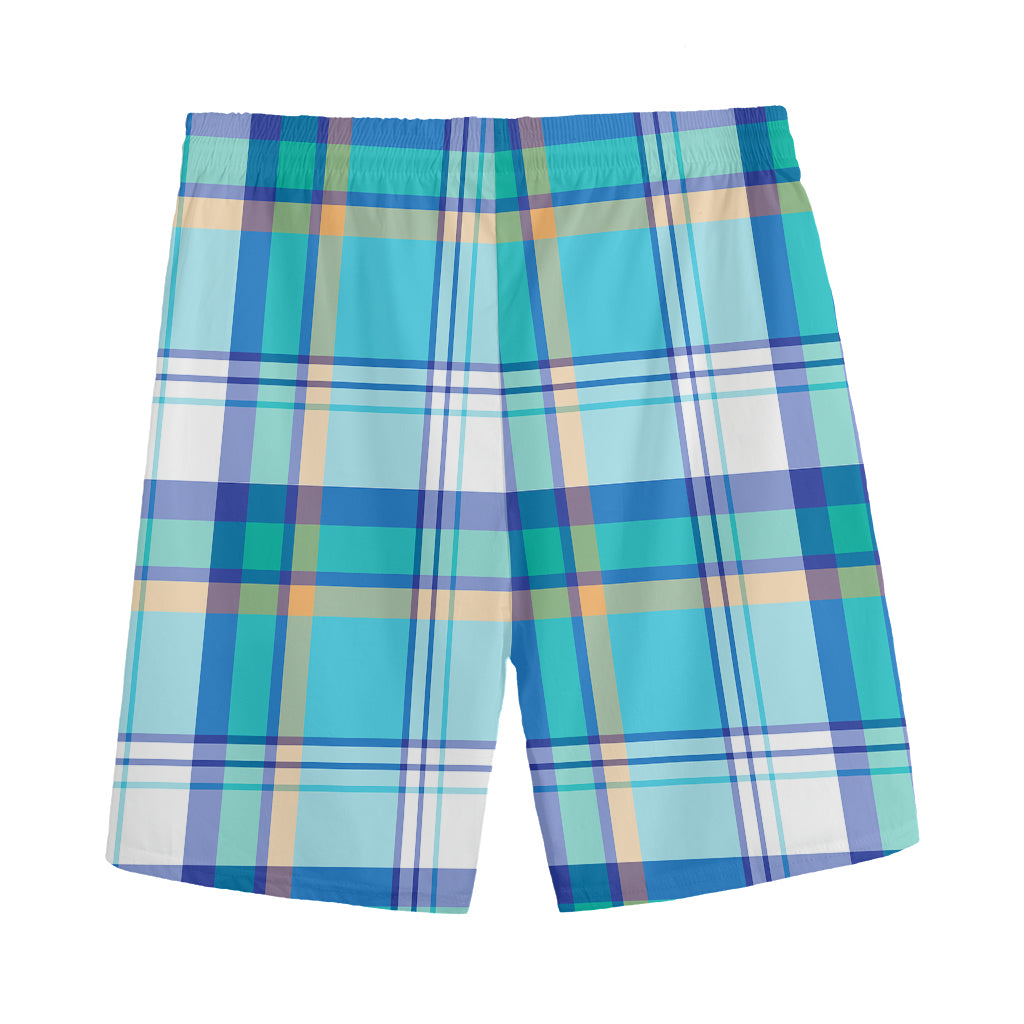 Blue Madras Pattern Print Men's Sports Shorts