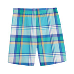 Blue Madras Pattern Print Men's Sports Shorts