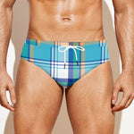 Blue Madras Pattern Print Men's Swim Briefs