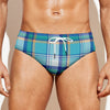 Blue Madras Pattern Print Men's Swim Briefs