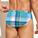 Blue Madras Pattern Print Men's Swim Briefs