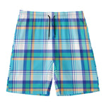 Blue Madras Pattern Print Men's Swim Trunks