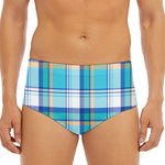 Blue Madras Pattern Print Men's Triangle Swim Briefs