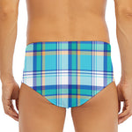Blue Madras Pattern Print Men's Triangle Swim Briefs