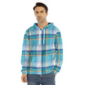 Blue Madras Pattern Print Men's Velvet Pullover Hoodie