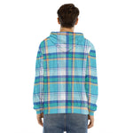 Blue Madras Pattern Print Men's Velvet Pullover Hoodie