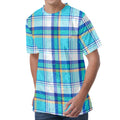 Blue Madras Pattern Print Men's Velvet T-Shirt