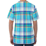 Blue Madras Pattern Print Men's Velvet T-Shirt