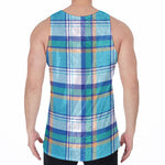 Blue Madras Pattern Print Men's Velvet Tank Top