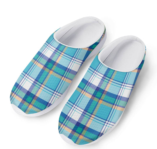 Blue Madras Pattern Print Mesh Casual Shoes