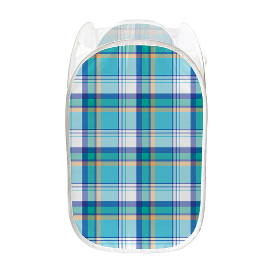 Blue Madras Pattern Print Mesh Laundry Hamper