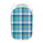 Blue Madras Pattern Print Mesh Laundry Hamper