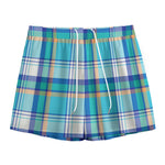Blue Madras Pattern Print Mesh Shorts