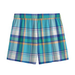 Blue Madras Pattern Print Mesh Shorts