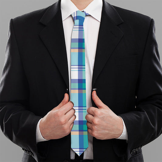 Blue Madras Pattern Print Necktie