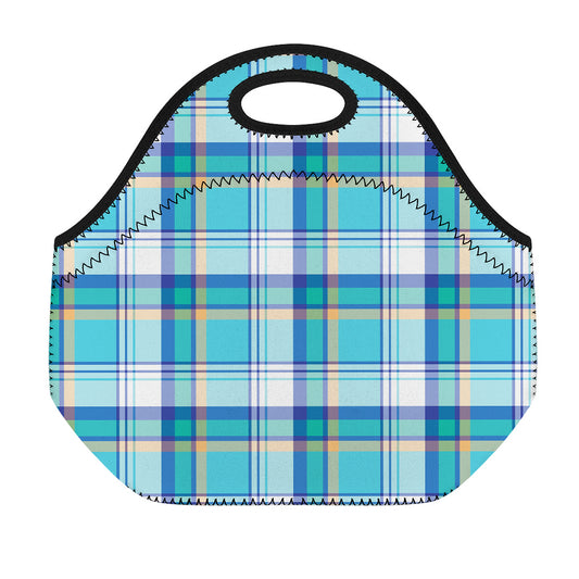 Blue Madras Pattern Print Neoprene Lunch Bag