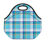 Blue Madras Pattern Print Neoprene Lunch Bag