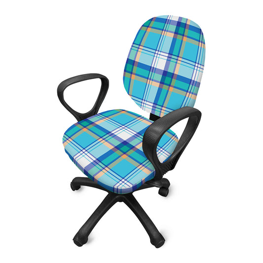 Blue Madras Pattern Print Office Chair Cover