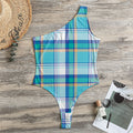 Blue Madras Pattern Print One Shoulder Bodysuit