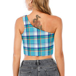 Blue Madras Pattern Print One Shoulder Crop Top