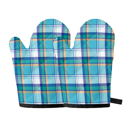 Blue Madras Pattern Print Oven Mitts