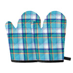 Blue Madras Pattern Print Oven Mitts