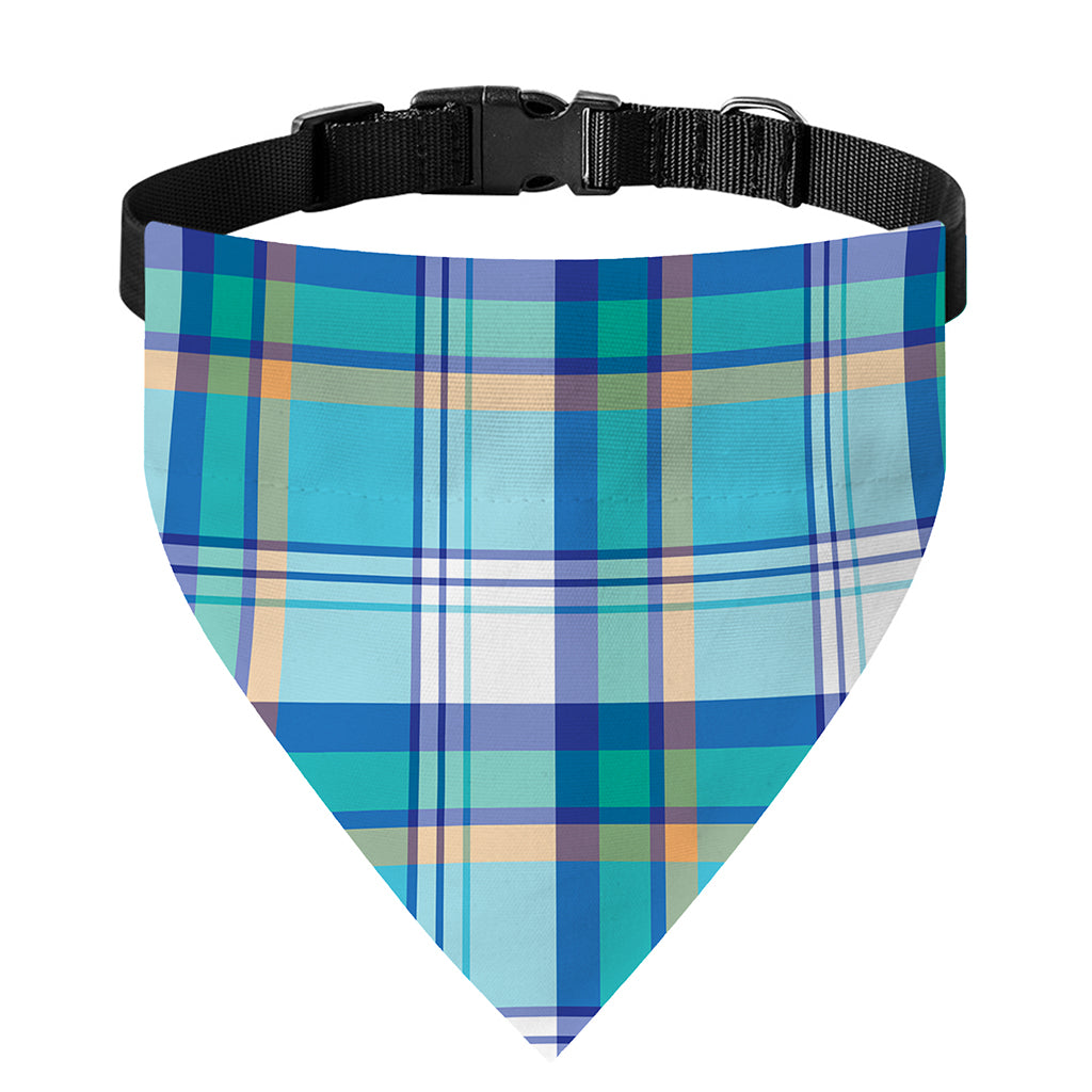 Blue Madras Pattern Print Over The Collar Dog Bandana