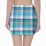 Blue Madras Pattern Print Pencil Mini Skirt
