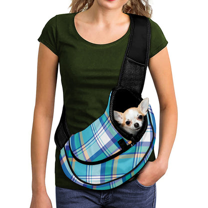 Blue Madras Pattern Print Pet Sling Carrier