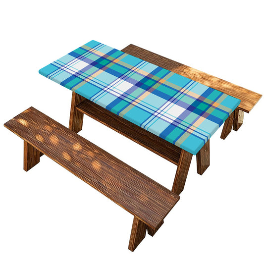 Blue Madras Pattern Print Picnic Table Cover