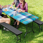 Blue Madras Pattern Print Picnic Table Cover
