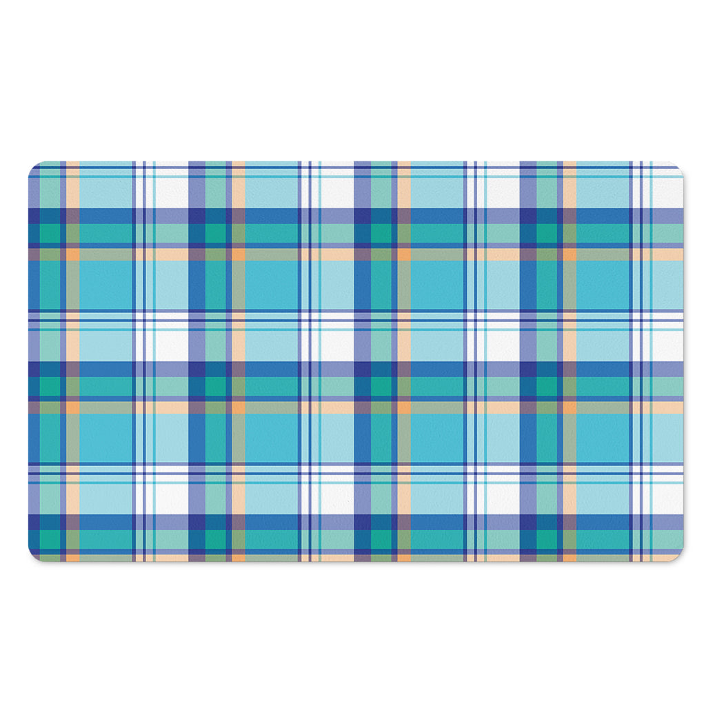 Blue Madras Pattern Print Polyester Doormat