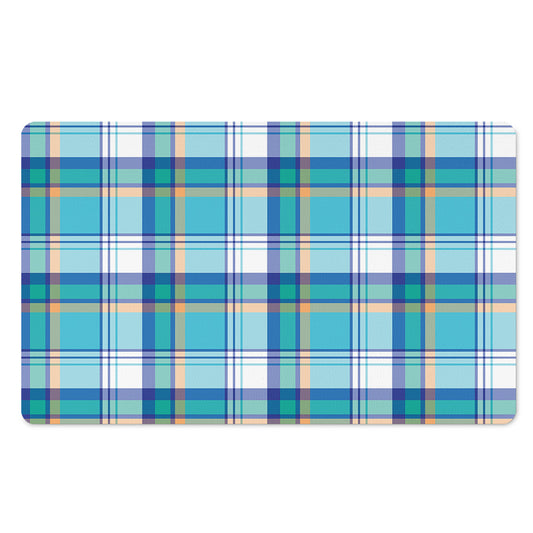 Blue Madras Pattern Print Polyester Doormat