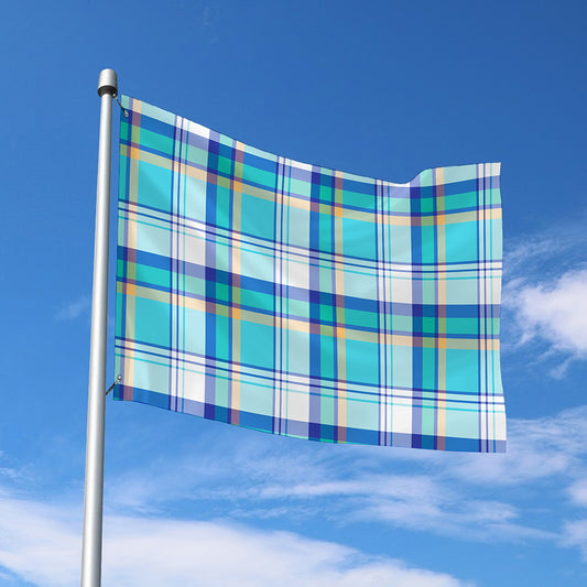 Blue Madras Pattern Print Polyester Flag