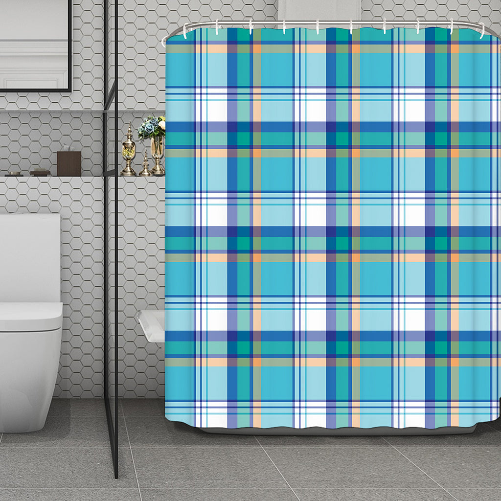 Blue Madras Pattern Print Polyester Shower Curtain
