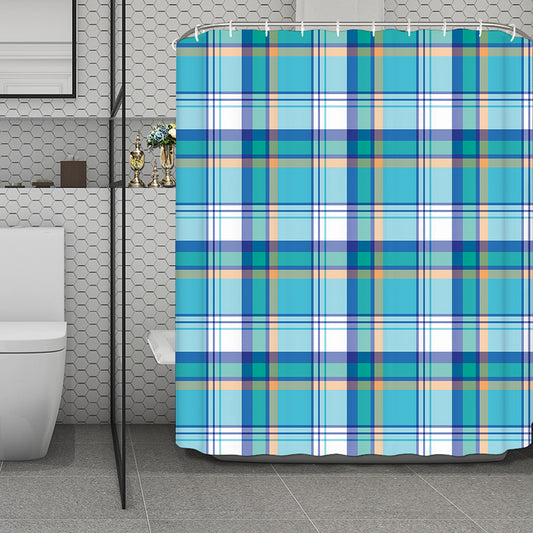 Blue Madras Pattern Print Polyester Shower Curtain