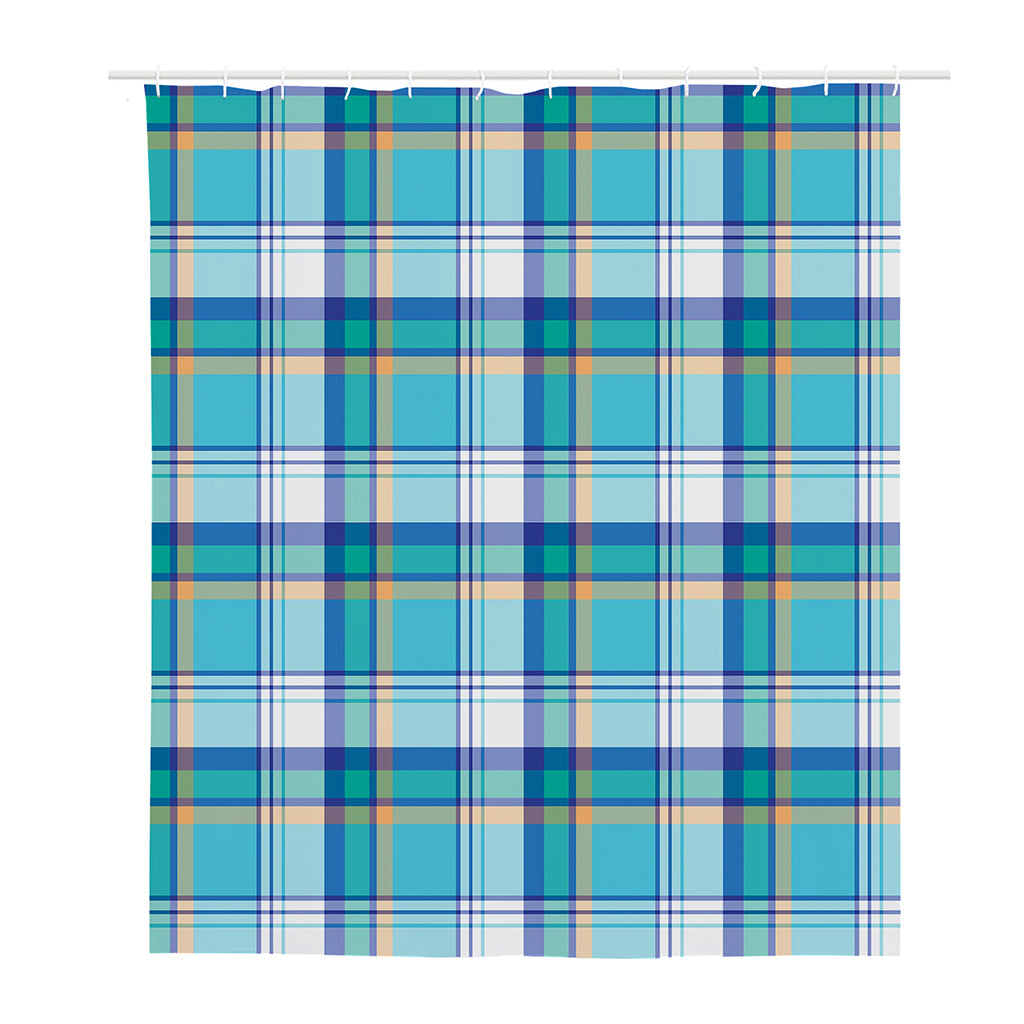 Blue Madras Pattern Print Polyester Shower Curtain