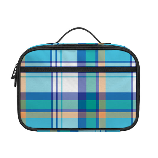 Blue Madras Pattern Print Portable Lunch Bag