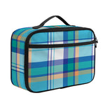 Blue Madras Pattern Print Portable Lunch Bag