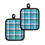Blue Madras Pattern Print Pot Holders