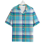 Blue Madras Pattern Print Rayon Hawaiian Shirt