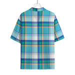 Blue Madras Pattern Print Rayon Hawaiian Shirt