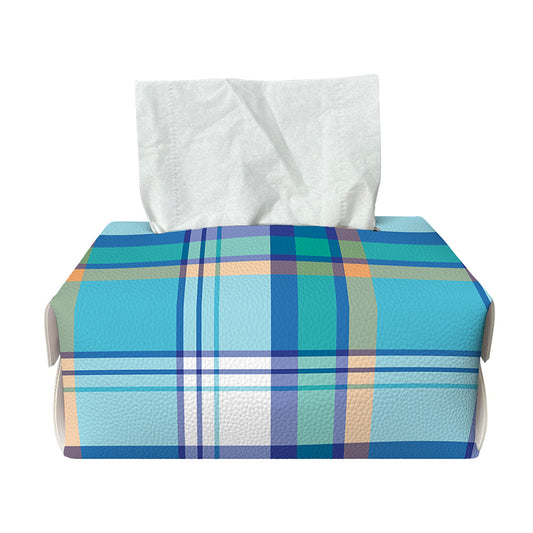 Blue Madras Pattern Print Rectangle Tissue Box Cover