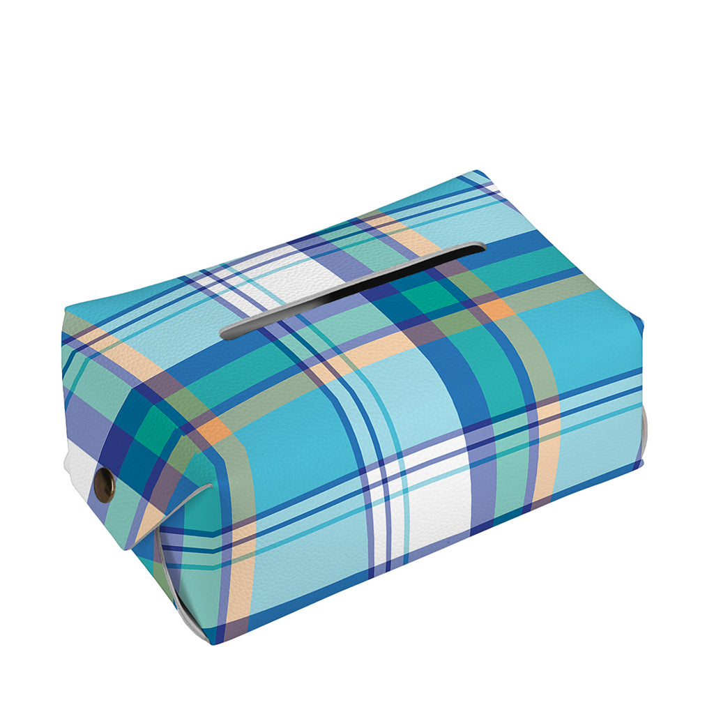 Blue Madras Pattern Print Rectangle Tissue Box Cover