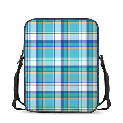 Blue Madras Pattern Print Rectangular Crossbody Bag