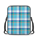 Blue Madras Pattern Print Rectangular Crossbody Bag